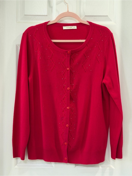 Anjor Sweaters - Anjor Red Embellished Cashmere Cardigan